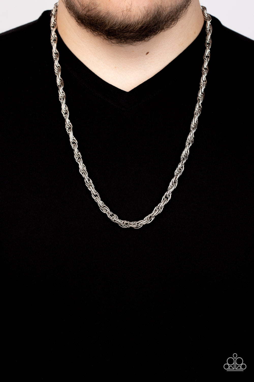 Pit Stop Silver Necklace - Paparazzi Accessories  Featuring diamond cut edges, oval silver links triple-link across the chest, resulting in an edgy statement. Features an adjustable clasp closure.  Sold as one individual necklace.