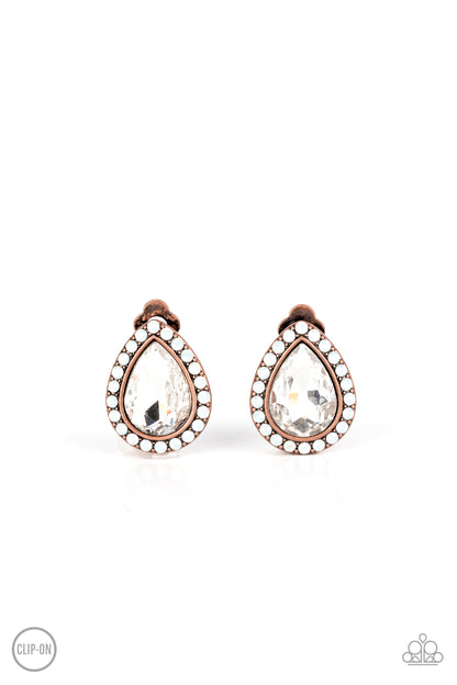 Cosmic Castles Copper Clip-On Earring - Paparazzi Accessories (TF)