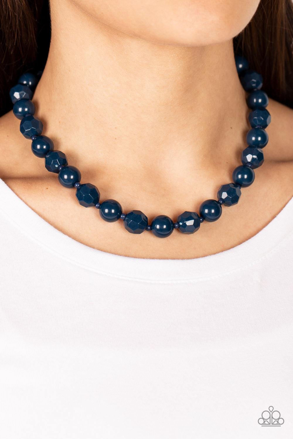 Popping Promenade Blue Necklace - Paparazzi Accessories  Infused with dainty Rhodonite beads, a bubbly collection of smooth and faceted Rhodonite beads alternate along an invisible wire below the collar for a bold pop of color. Features an adjustable clasp closure.  Sold as one individual necklace. Includes one pair of matching earrings.