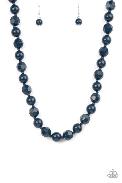 Popping Promenade Blue Necklace - Paparazzi Accessories  Infused with dainty Rhodonite beads, a bubbly collection of smooth and faceted Rhodonite beads alternate along an invisible wire below the collar for a bold pop of color. Features an adjustable clasp closure.  Sold as one individual necklace. Includes one pair of matching earrings.