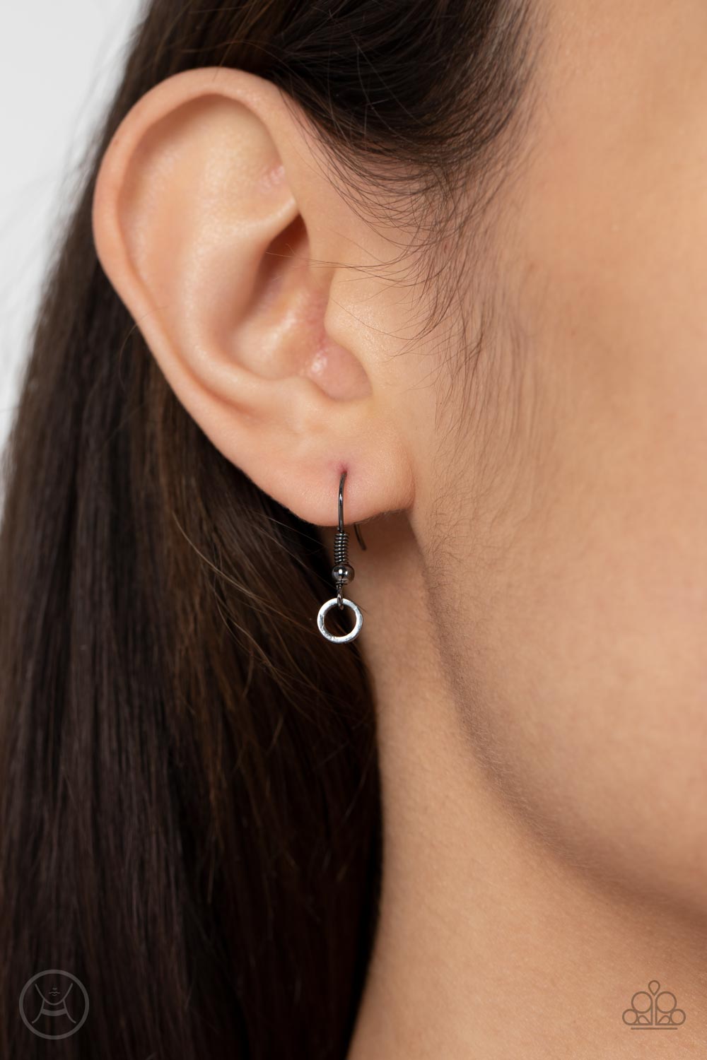 Keepin it Chic Black Choker Necklace - Paparazzi Accessories  Dainty gunmetal rings alternate with pinched gunmetal links around the neck, creating a chic minimalist inspired look. Features an adjustable clasp closure.  Sold as one individual choker necklace. Includes one pair of matching earrings.