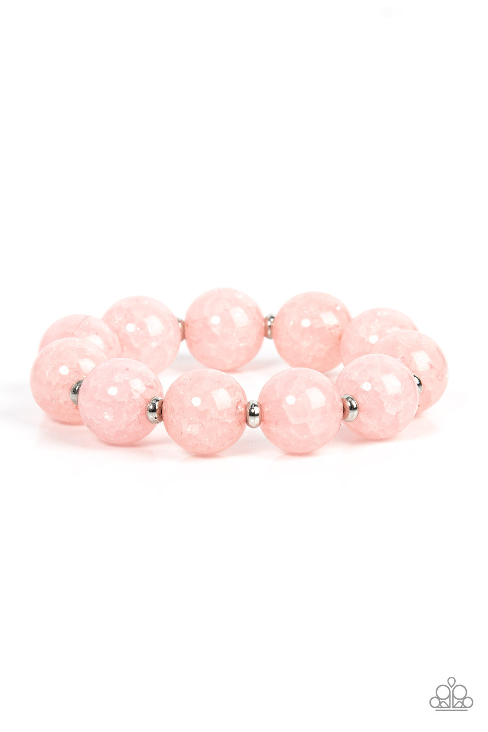 Arctic Affluence Pink Bracelet - Paparazzi Accessories  Infused with dainty silver accents, an oversized collection of crackly pink glass-like beads are threaded along stretchy bands around the wrist for an icy look.  Sold as one individual bracelet.