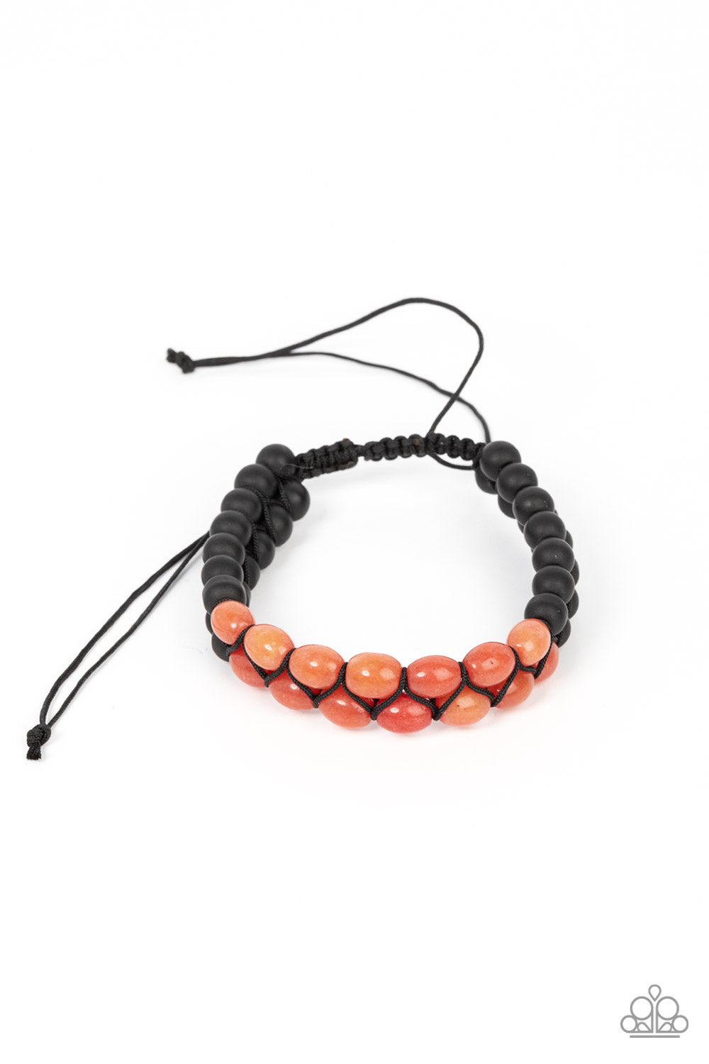 Just Play Cool Orange Urban Bracelet - Paparazzi Accessories  Sections of orange and black stone beads are knotted into rows around the wrist, resulting in a grounding pop of color. Features an adjustable sliding knot closure.  Sold as one individual bracelet.