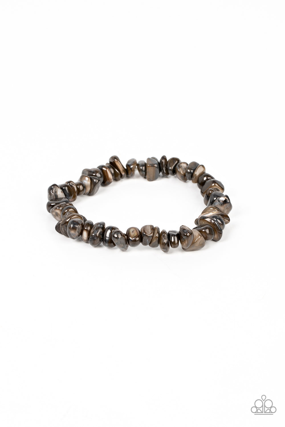 Grounded for Life Black Urban Bracelet - Paparazzi Accessories  An earthy assortment of shiny black pebble-like stones are threaded along a stretchy band around the wrist, resulting in a grounding pop of color.  Sold as one individual bracelet.