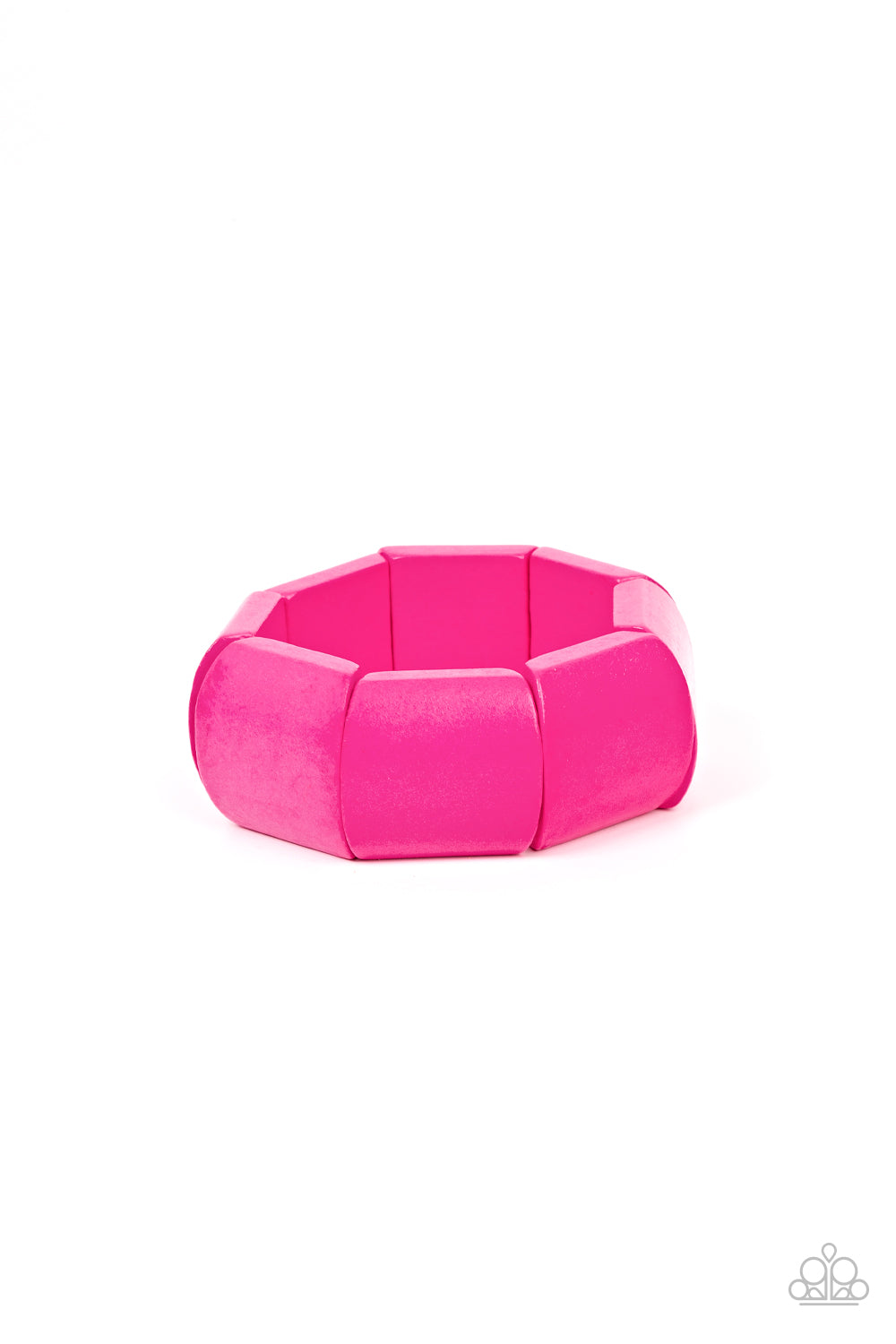Coconut Cove Pink Wooden Bracelet - Paparazzi Accessories  Painted in a vivacious pink finish, chunky geometric wooden beads are threaded along stretchy bands around the wrist for a colorful tropical inspired look.  Sold as one individual bracelet.  P9SE-PKXX-145XX