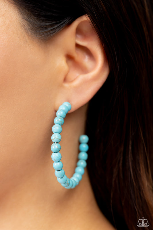 Rural Retrograde Blue Hoop Earring - Paparazzi Accessories