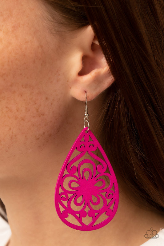 Marine Eden Pink Wooden Earring - Paparazzi Accessories