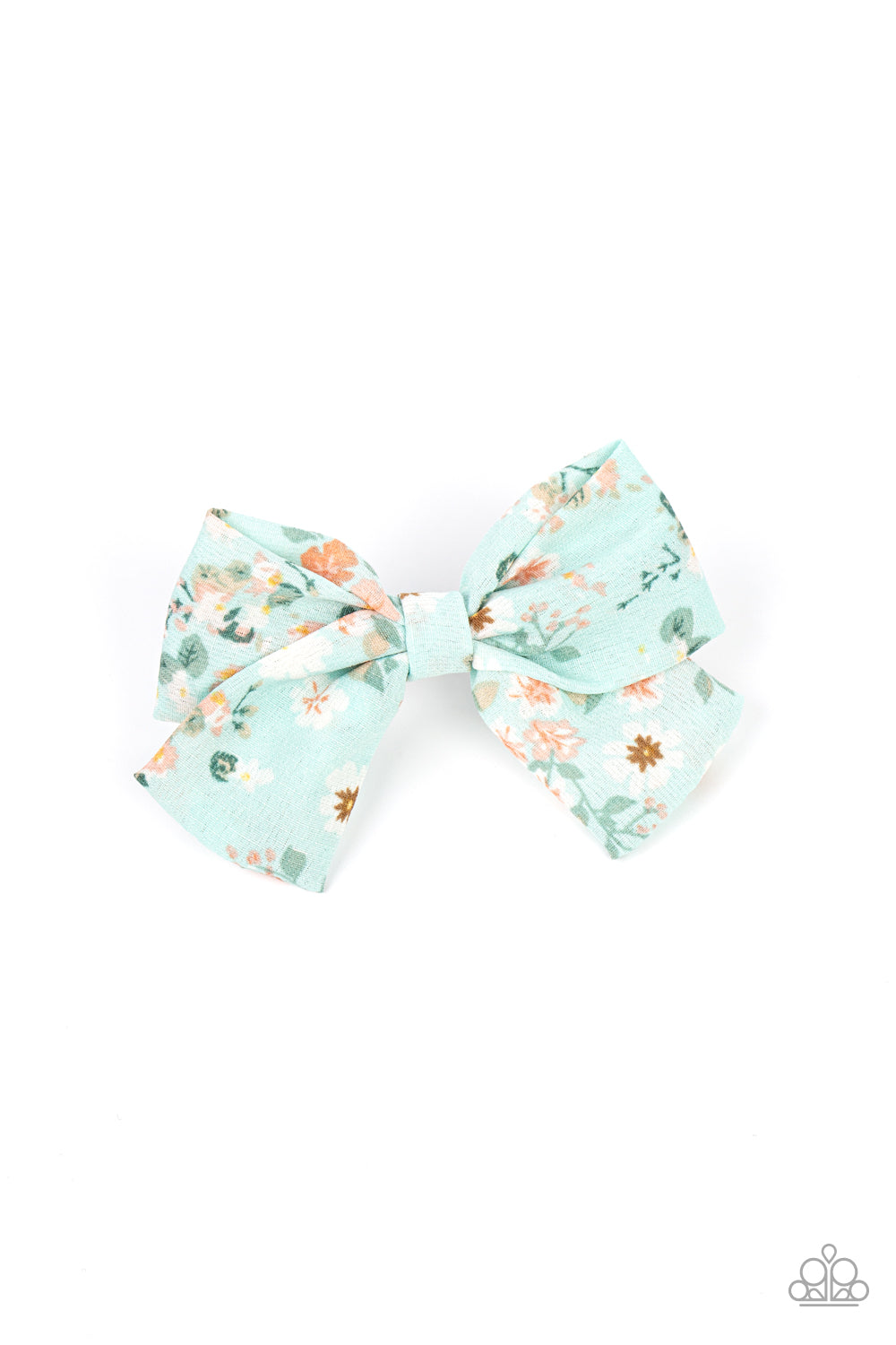 Wide Open Prairies Blue Hair Clip - Paparazzi Accessories  Printed in a vintage inspired floral pattern, a ribbon of blue crepe-like fabric delicately knots into a colorful bow for a country inspired finish. Features a standard hair clip on the back.  Sold as one individual hair clip.