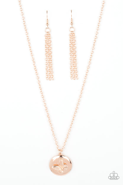 Monarch Meadow Rose Gold Butterfly Necklace - Paparazzi Accessories