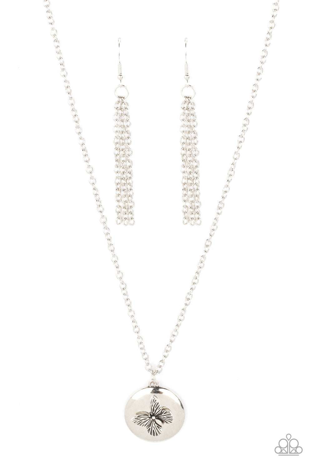 Monarch Meadow Silver Butterfly Necklace - Paparazzi Accessories