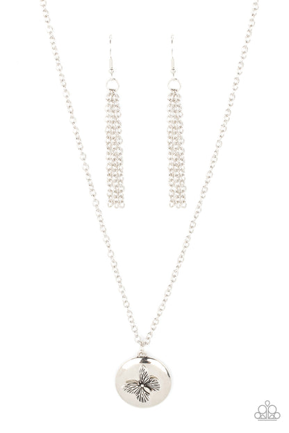 Monarch Meadow Silver Butterfly Necklace - Paparazzi Accessories