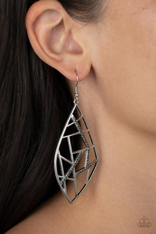 Geo Grid Silver Earring - Paparazzi Accessories