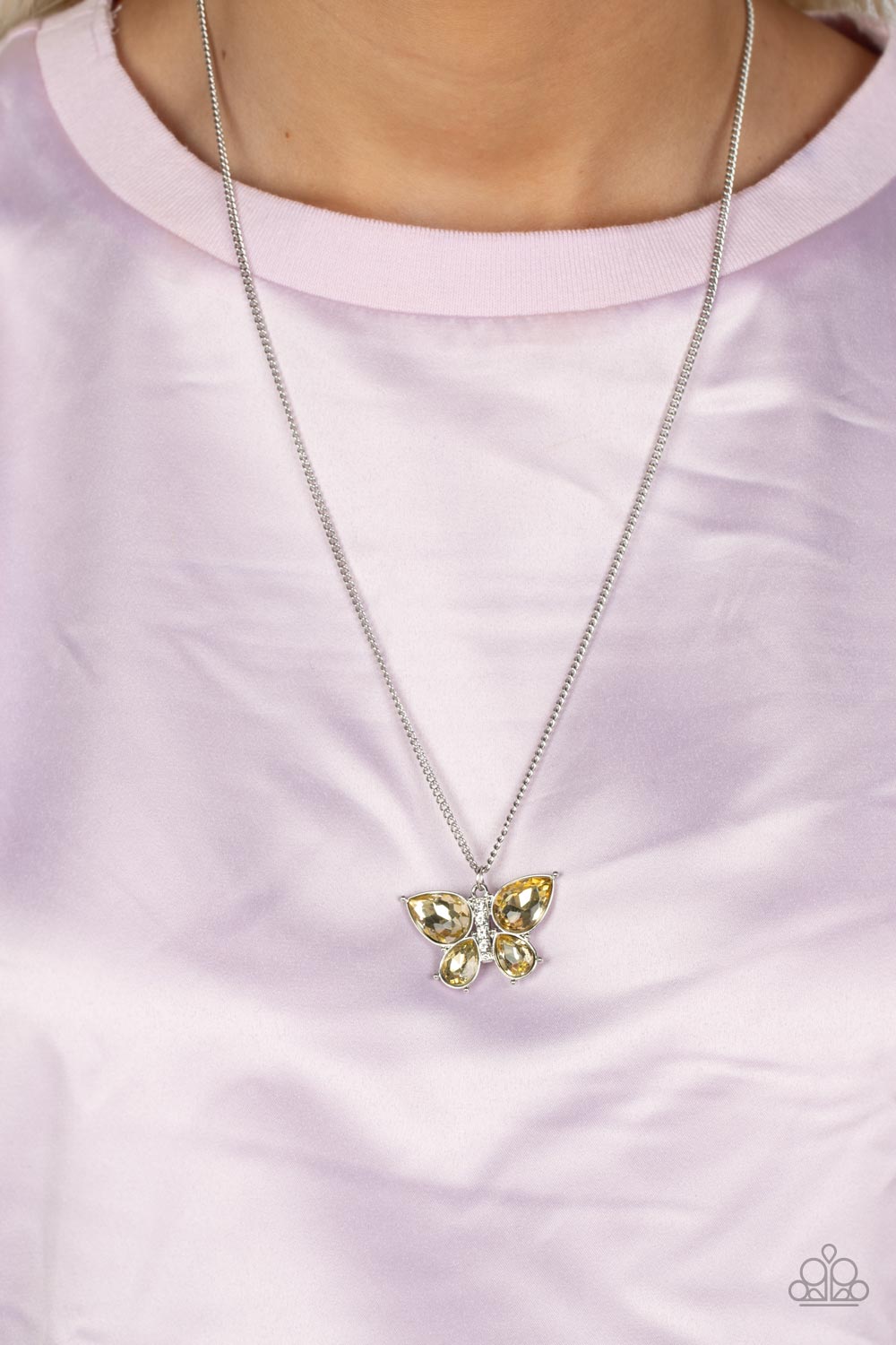Free-Flying Flutter Yellow Butterfly Necklace & Bracelet Set - Paparazzi Accessories