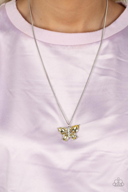 Free-Flying Flutter Yellow Butterfly Necklace & Bracelet Set - Paparazzi Accessories