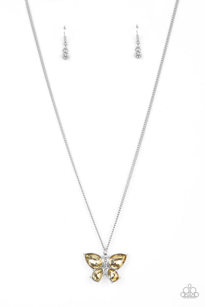 Free-Flying Flutter Yellow Butterfly Necklace & Bracelet Set - Paparazzi Accessories