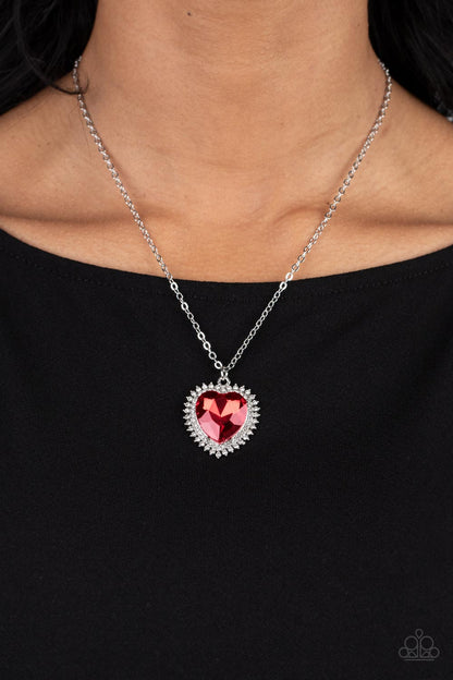 Sweethearts Stroll Red Rhinestone Heart Necklace - Paparazzi Accessories