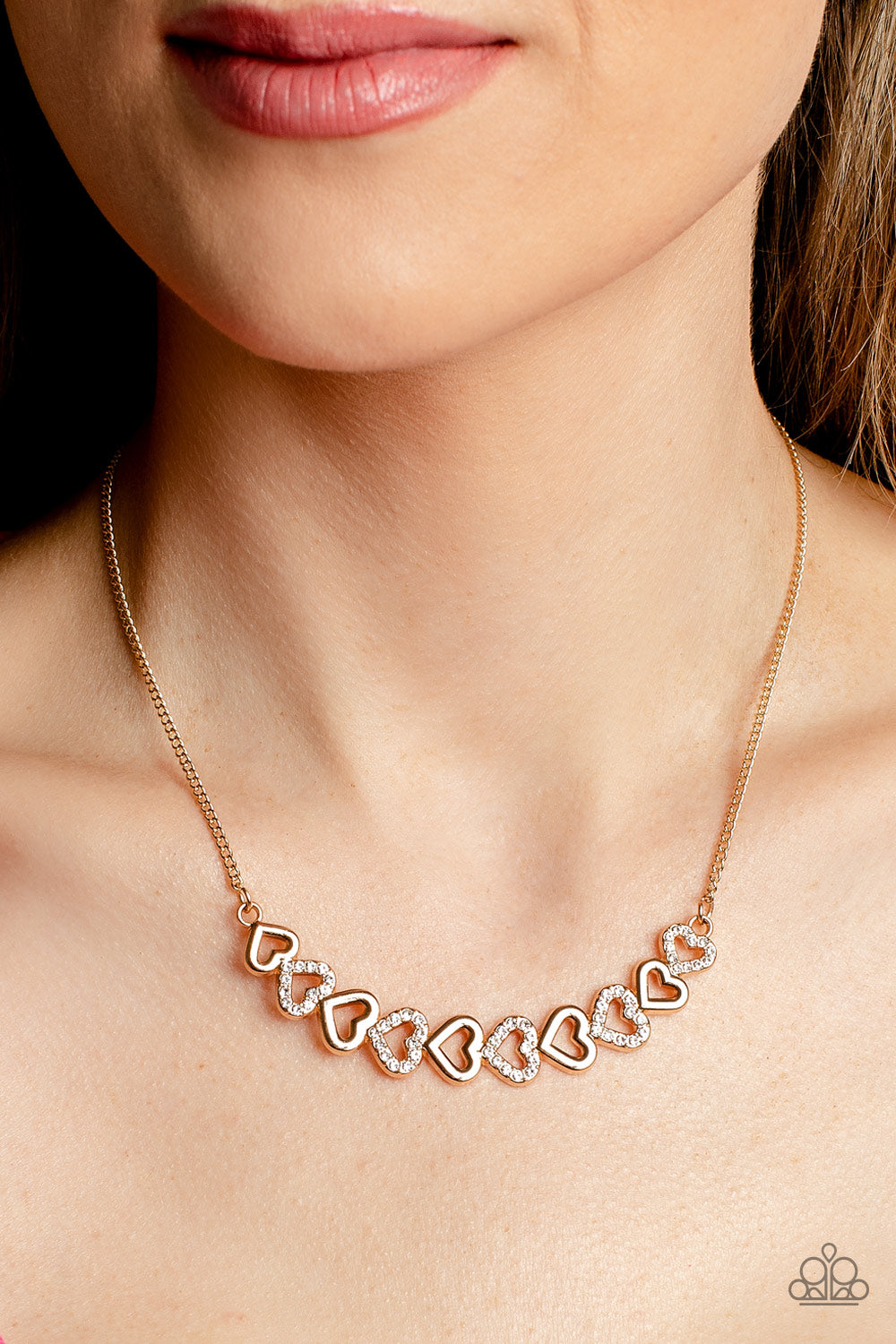 Sparkly Suitor Gold Heart Necklace & Bracelet Set - Paparazzi Accessories 
