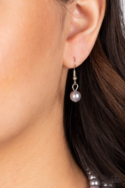 Brilliant Ballerina Silver Pearl Necklace - Paparazzi Accessories   Two strands of classic silver pearls in varying sizes coalesce around the collar in a refined fashion. Silver beads, encrusted in white rhinestones, introduce shimmery detail to each pearly layer, adding a playful spark of shimmer to the timeless design. Features an adjustable clasp closure.  Sold as one individual necklace. Includes one pair of matching earrings.
