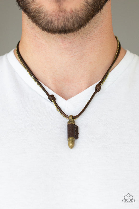 Magic Bullet Brass Urban Necklace - Paparazzi Accessories - jazzy-jewels-gems