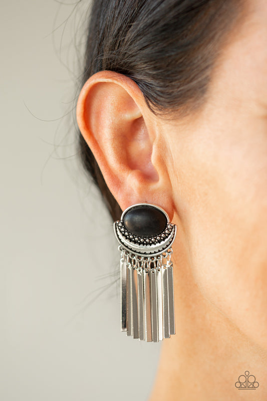 Monsoon Season Black Post Earring - Paparazzi Accessories
