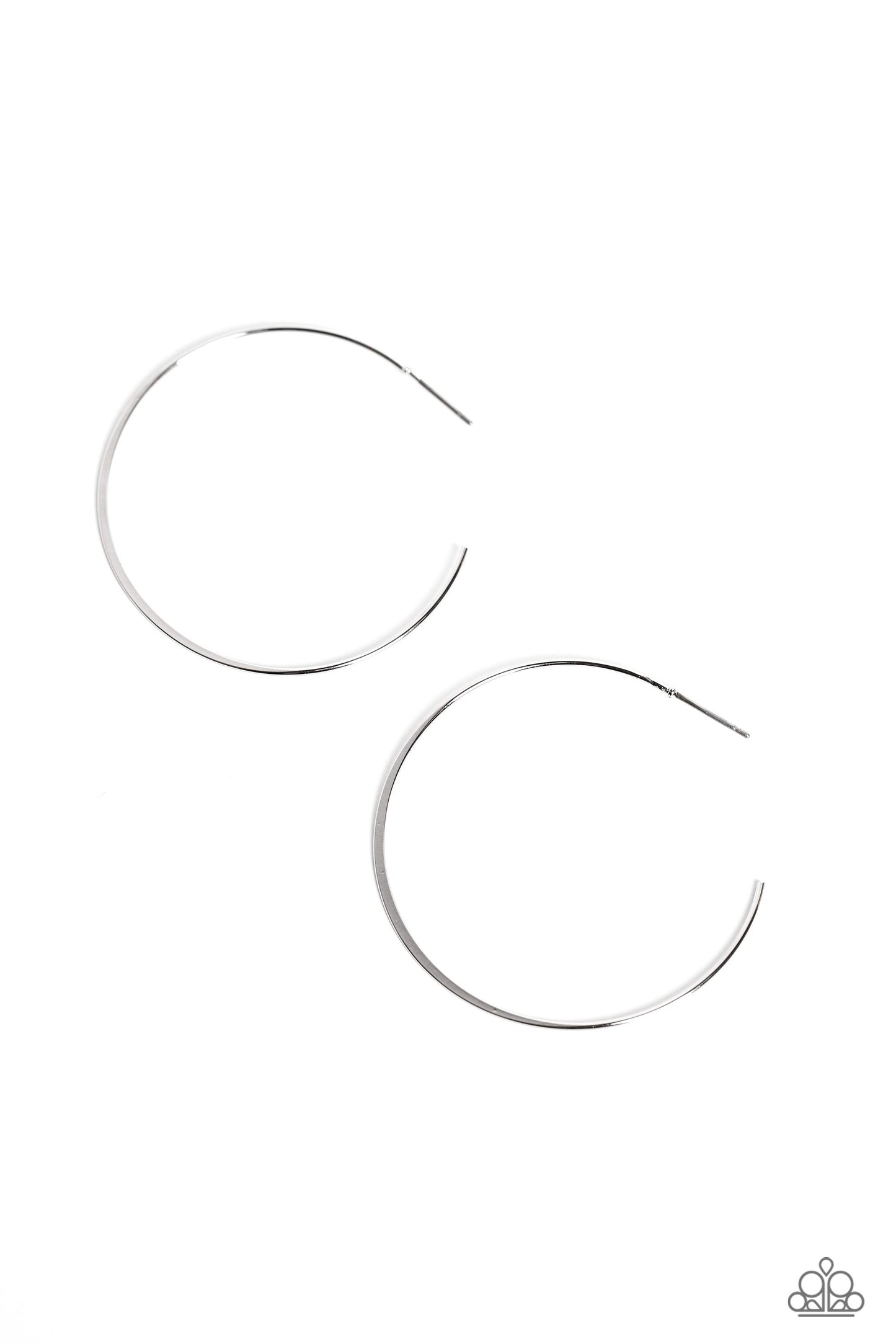 Seize the Sheen Silver Hoop Earring - Paparazzi Accessories  Featuring a high-sheen, a thin smooth silver bar curves into an oversized hoop resulting in a basic staple piece. Earring attaches to a standard post fitting. Hoop measures approximately 2" in diameter.  Sold as one pair of hoop earrings.  P5HO-SVXX-363XX