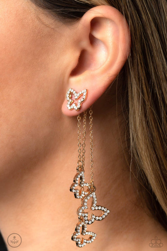 Boisterous Butterfly Gold Jacket Earring - Paparazzi Accessories