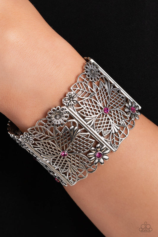 Garden City Pink Rhinestone Stretch Bracelet - Paparazzi Accessories
