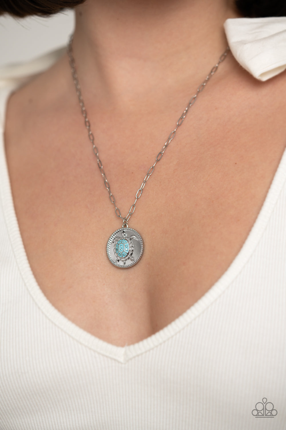 Sea Turtle Shimmer Blue Necklace -Paparazzi Accessories