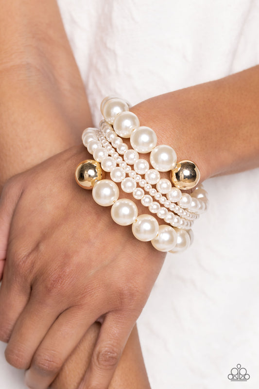 Pleasing Pirouette Gold Pearl Bracelet - Paparazzi Accessories