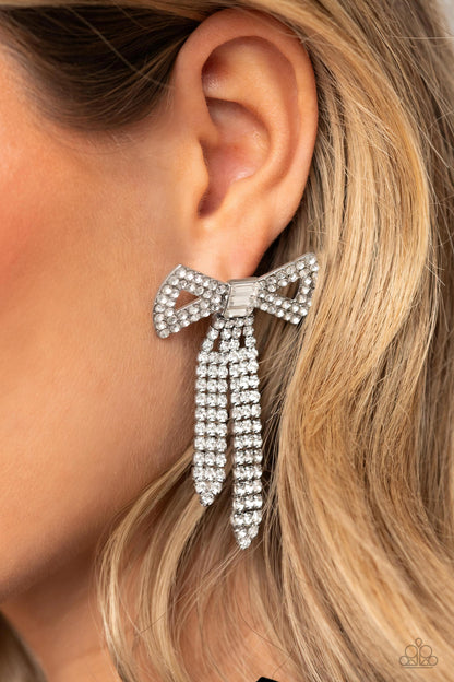 Just BOW With It White Earring - Paparazzi Accessories