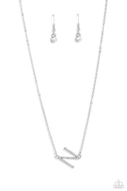 INITIALLY Yours White "N" Necklace - Paparazzi Accessories