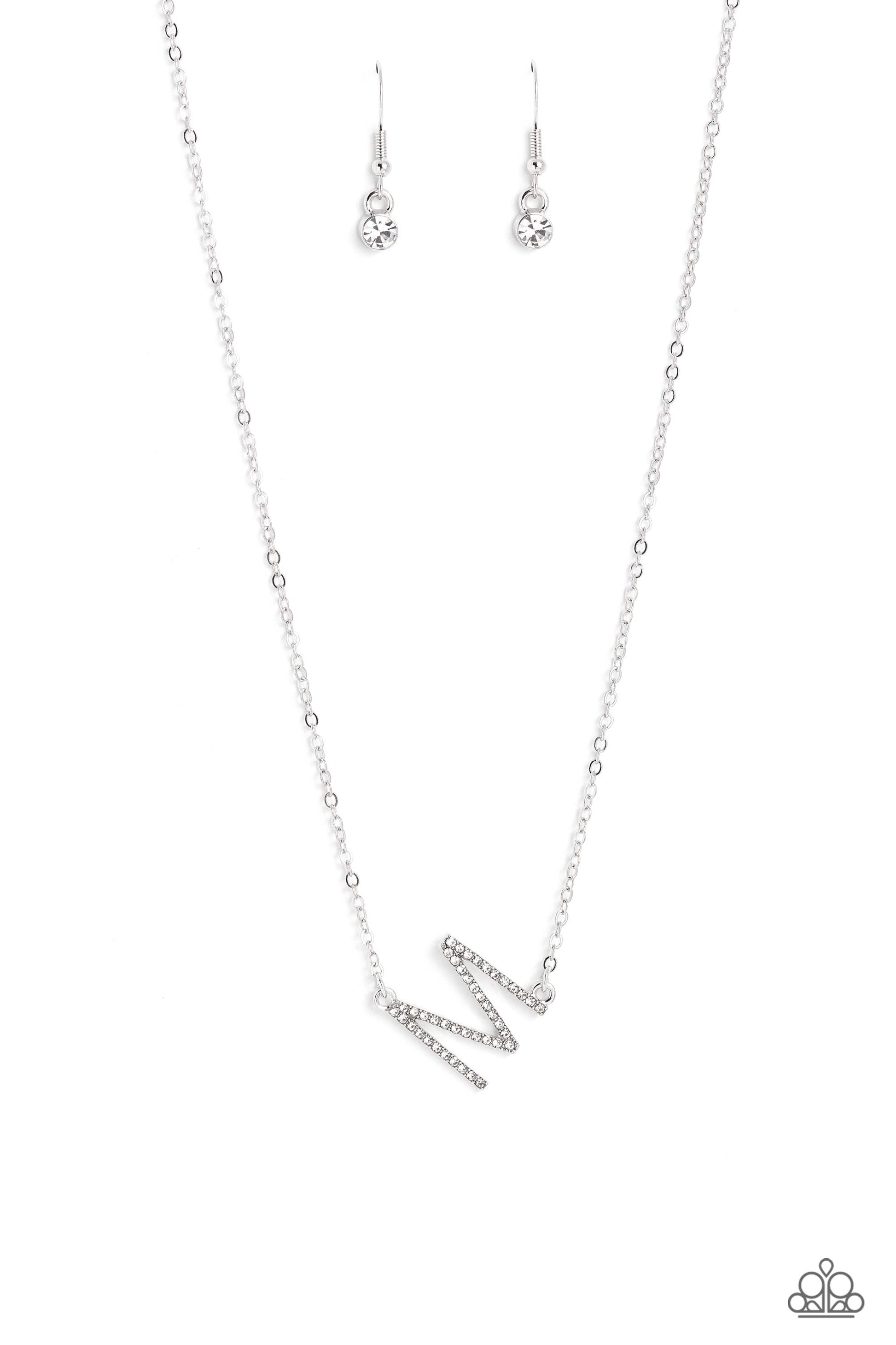 INITIALLY Yours White "M" Necklace - Paparazzi Accessories