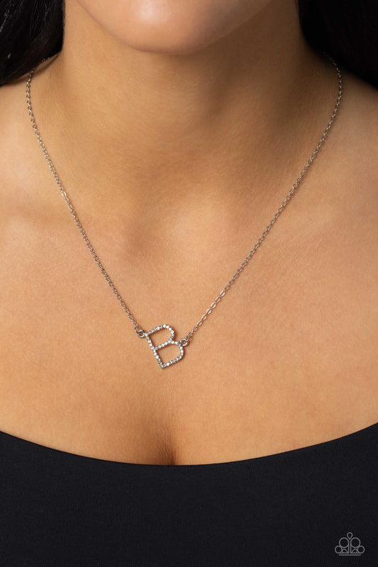 INITIALLY Yours White "B" Necklace - Paparazzi Accessories