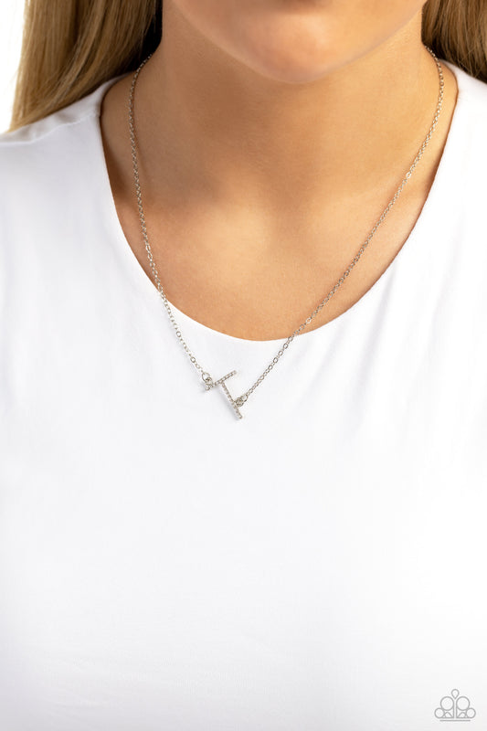 INITIALLY Yours White "T" Necklace - Paparazzi Accessories