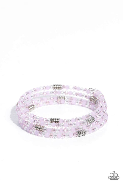 Dreamy Debut Pink Infinity Wrap Bracelet - Paparazzi Accessories  Sections of clear, silver, and cloudy pink beads are threaded along the wrist in an infinity wrap-style bracelet (coil bracelet) for a dreamy statement.  Sold as one individual bracelet.  P9RE-PKXX-315XX
