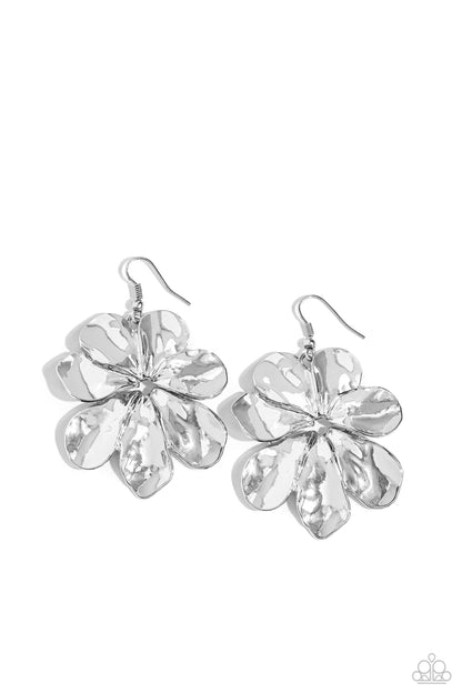 Hinging Hallmark Silver Flower Earring - Paparazzi Accessories