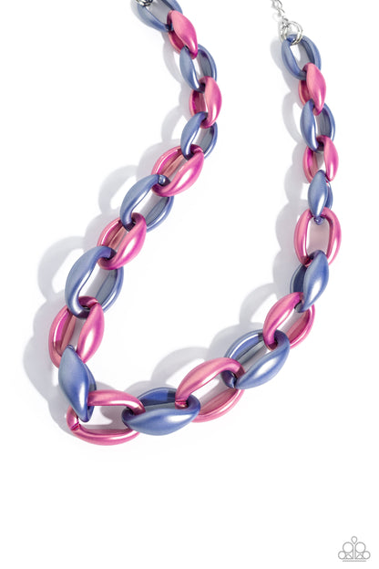 Statement Season Multi Acrylic Necklace - Paparazzi Accessories  Persian Jewel and Rose Violet concaved hoops gradually increase in size as they elongate towards the middle of the neckline for a colorful combination. Features an adjustable clasp closure.  Sold as one individual necklace. Includes one pair of matching earrings.  P2ST-MTXX-126XX