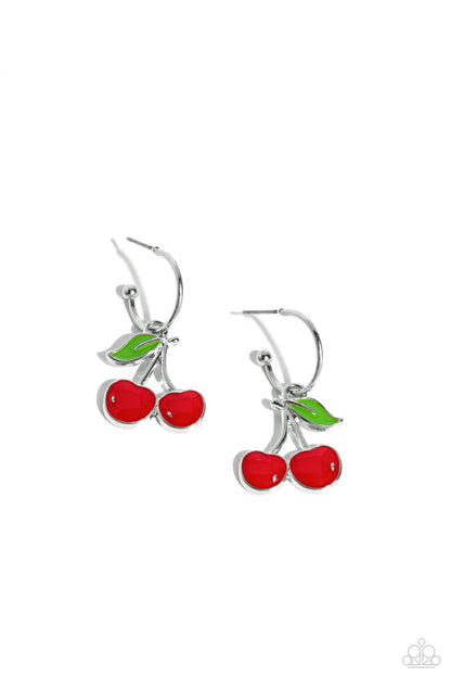 Cherry Caliber Red Hoop Earring - Paparazzi Accessories