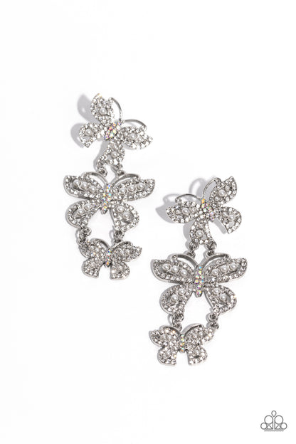 Fluttering Finale White Butterfly Post Earring - Paparazzi Accessories