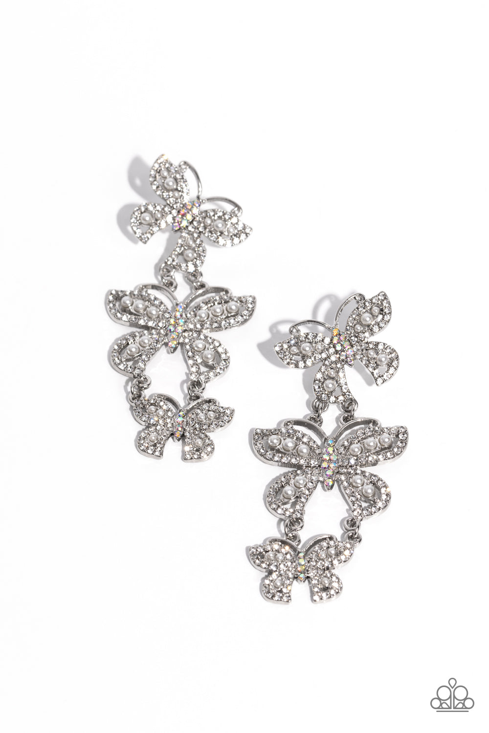 Fluttering Finale White Butterfly Post Earring - Paparazzi Accessories