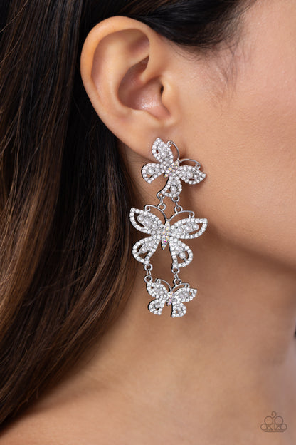 Fluttering Finale White Butterfly Post Earring - Paparazzi Accessories