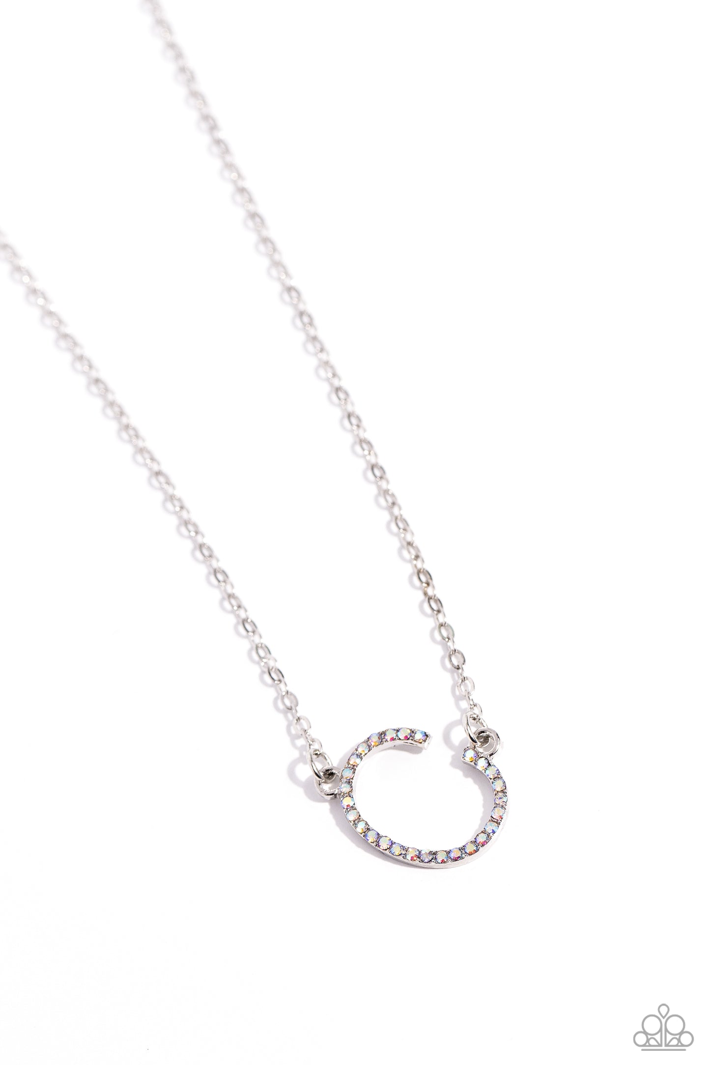 INITIALLY Yours Multi "C" Necklace - Paparazzi Accessories  Embossed with dainty iridescent rhinestones, a silver letter "C" hovers below the collar from a dainty silver chain, for a sentimentally simple design. Features an adjustable clasp closure. Due to its prismatic palette, color may vary.  Sold as one individual necklace. Includes one pair of matching earrings.  P2DA-MTXX-126XX