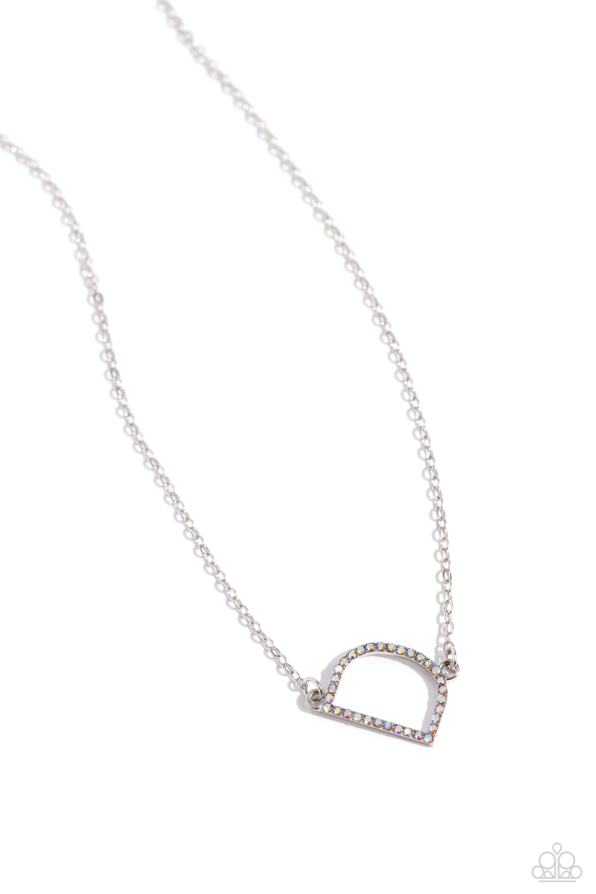 INITIALLY Yours Multi "D" Necklace - Paparazzi Accessories  Embossed with dainty iridescent rhinestones, a silver letter "D" hovers below the collar from a dainty silver chain, for a sentimentally simple design. Features an adjustable clasp closure. Due to its prismatic palette, color may vary.  Sold as one individual necklace. Includes one pair of matching earrings.  P2DA-MTXX-127XX