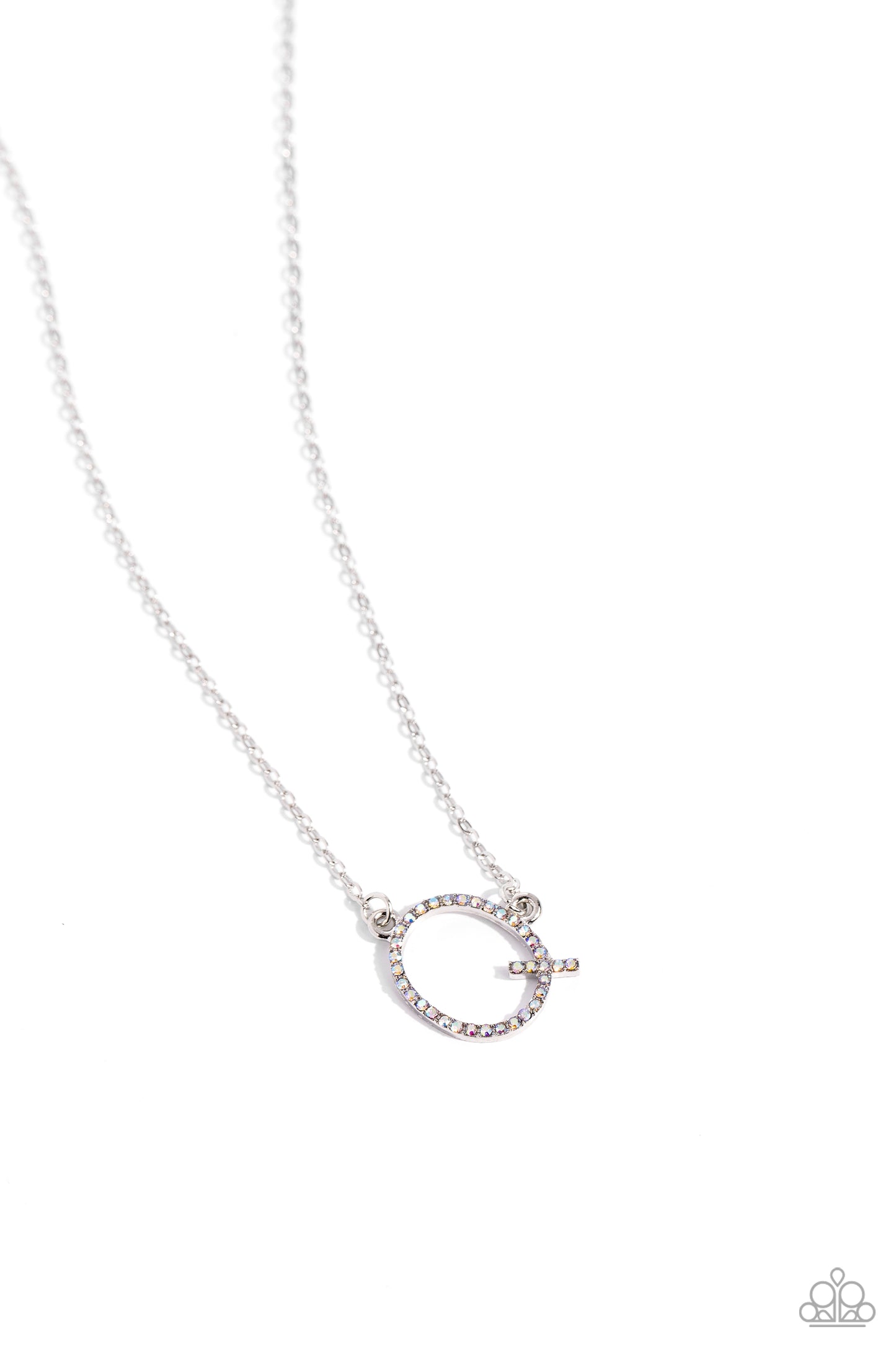 INITIALLY Yours Multi "Q" Necklace - Paparazzi Accessories  Embossed with dainty iridescent rhinestones, a silver letter "Q" hovers below the collar from a dainty silver chain, for a sentimentally simple design. Features an adjustable clasp closure. Due to its prismatic palette, color may vary.  Sold as one individual necklace. Includes one pair of matching earrings.