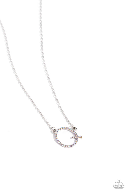 INITIALLY Yours Multi "Q" Necklace - Paparazzi Accessories  Embossed with dainty iridescent rhinestones, a silver letter "Q" hovers below the collar from a dainty silver chain, for a sentimentally simple design. Features an adjustable clasp closure. Due to its prismatic palette, color may vary.  Sold as one individual necklace. Includes one pair of matching earrings.