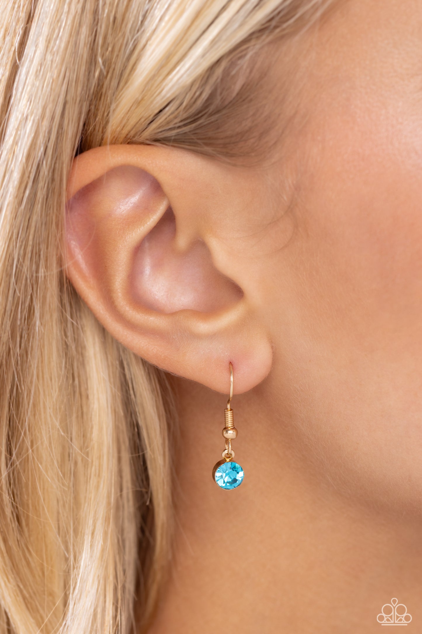 Talking to the Moon Multi Necklace - Paparazzi Accessories  A peachy teardrop gem is pressed into the center of a gold-pronged fitting that dances from the top of a gold crescent moon pendant, creating a celestial pendant at the bottom of a lengthened gold chain. A blue rhinestone-encrusted gold star leads the eye to the multicolored rhinestones embellished atop the gold crescent for a stellar finish. Features an adjustable clasp closure.