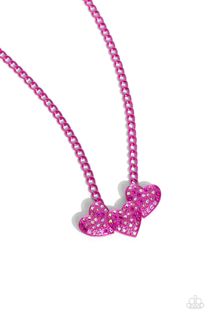 Low-Key Lovestruck Pink Heart Necklace & Bracelet Set - Paparazzi Accessories