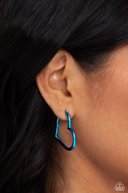 Loving Legend Blue Heart Hinge Hoop - Paparazzi Accessories
