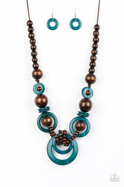 Boardwalk Party Blue Wooden Necklace - Paparazzi Accessories