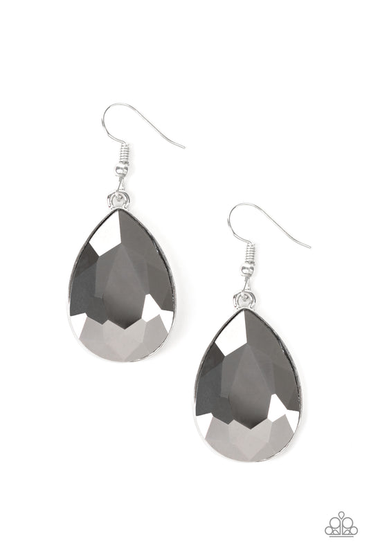 Limo Ride Hematite Rhinestone Earring - Paparazzi Accessories